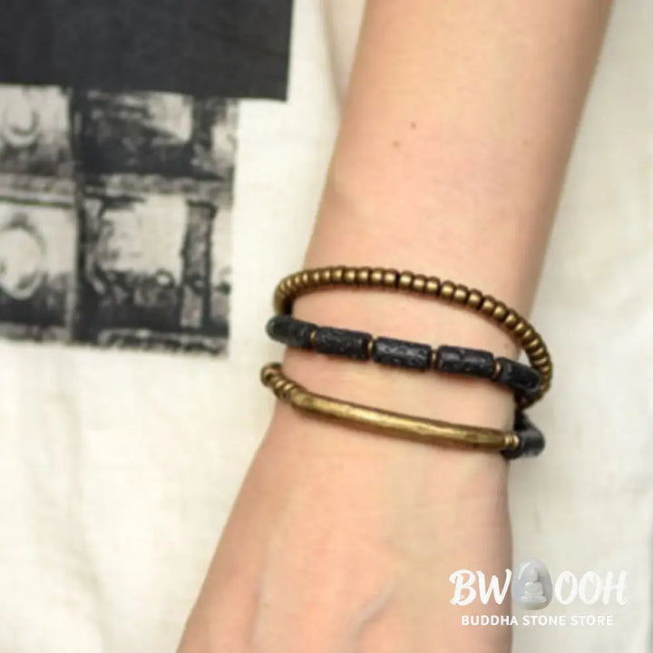 Buddha Stones Vintage Lava Rock Copper Beads Multi-layered Wrap Bracelet - BWOOOH - Bracelet