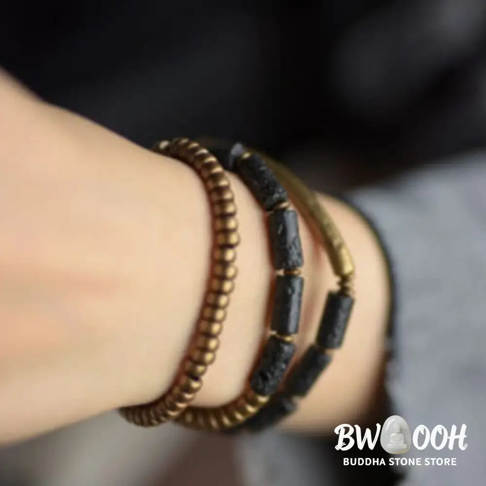 Buddha Stones Vintage Lava Rock Copper Beads Multi-layered Wrap Bracelet - BWOOOH - Bracelet