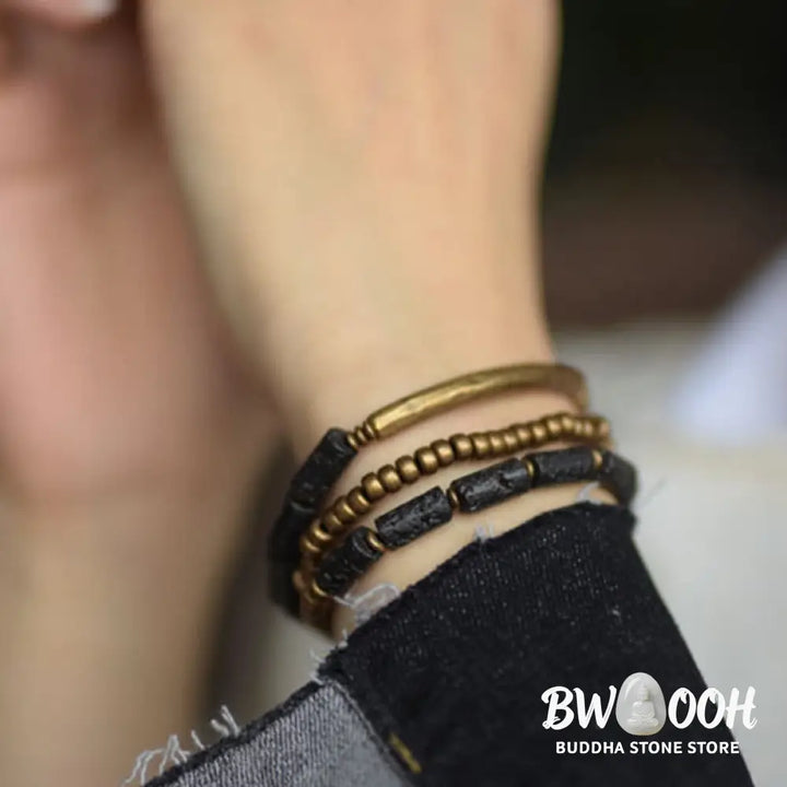 Buddha Stones Vintage Lava Rock Copper Beads Multi-layered Wrap Bracelet - BWOOOH - Bracelet
