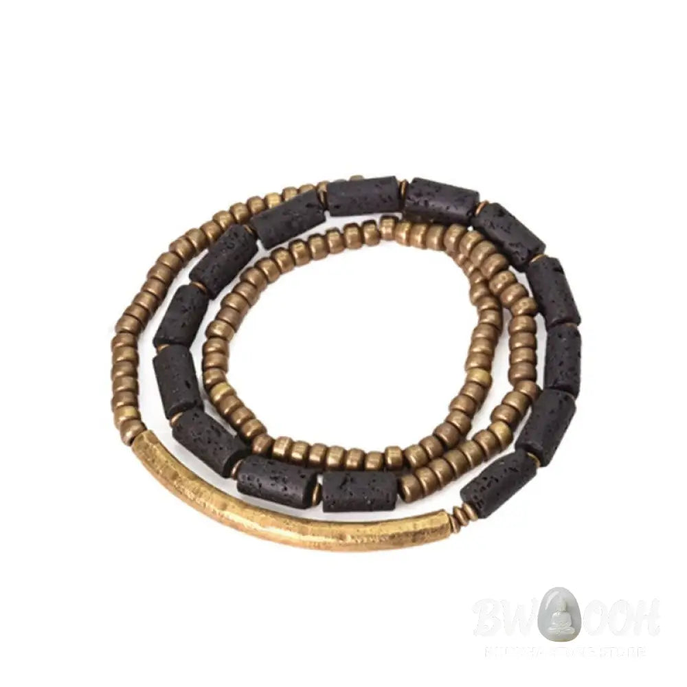 Buddha Stones Vintage Lava Rock Copper Brass Multi-turn Wrap Calm Bracelet - BWOOOH - Bracelet