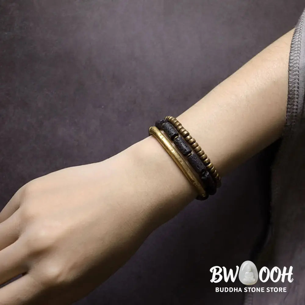 Buddha Stones Vintage Lava Rock Copper Brass Multi-turn Wrap Calm Bracelet - BWOOOH - Bracelet