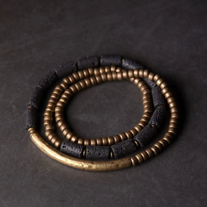 BWOOOH Vintage Lava Rock Copper Brass Multi-turn Wrap Calm Bracelet - BWOOOH - Lava Rock Brass(Wrist