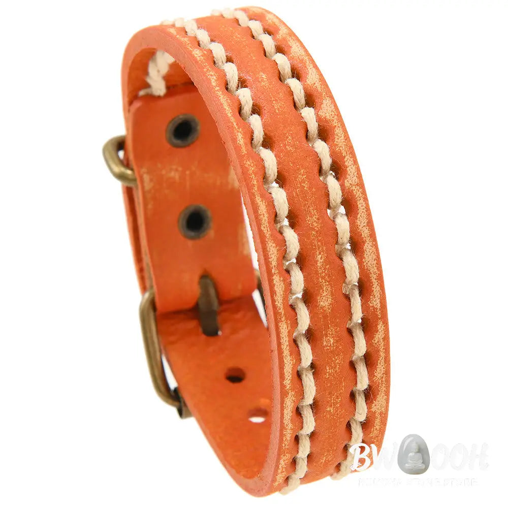 Buddha Stones Vintage Leather Adjustable Buckle Strengthen Bracelet - Bracelet