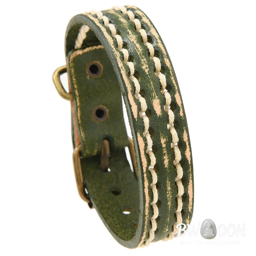 Buddha Stones Vintage Leather Adjustable Buckle Strengthen Bracelet - Bracelet