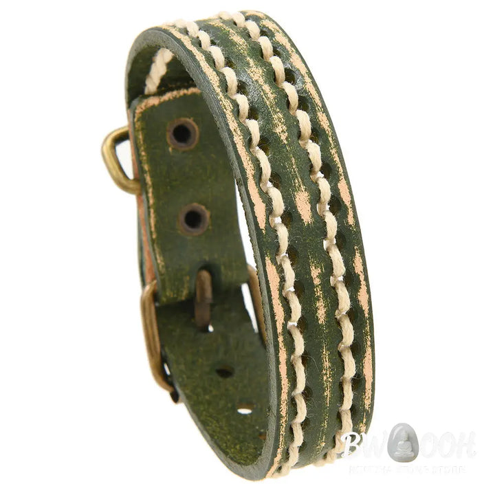 Buddha Stones Vintage Leather Adjustable Buckle Strengthen Bracelet - Bracelet