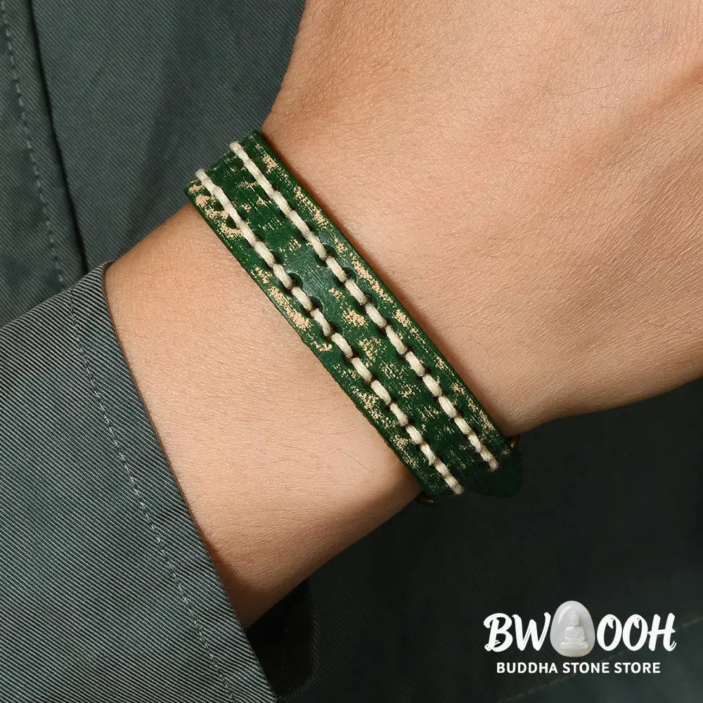 Buddha Stones Vintage Leather Adjustable Buckle Strengthen Bracelet - Bracelet