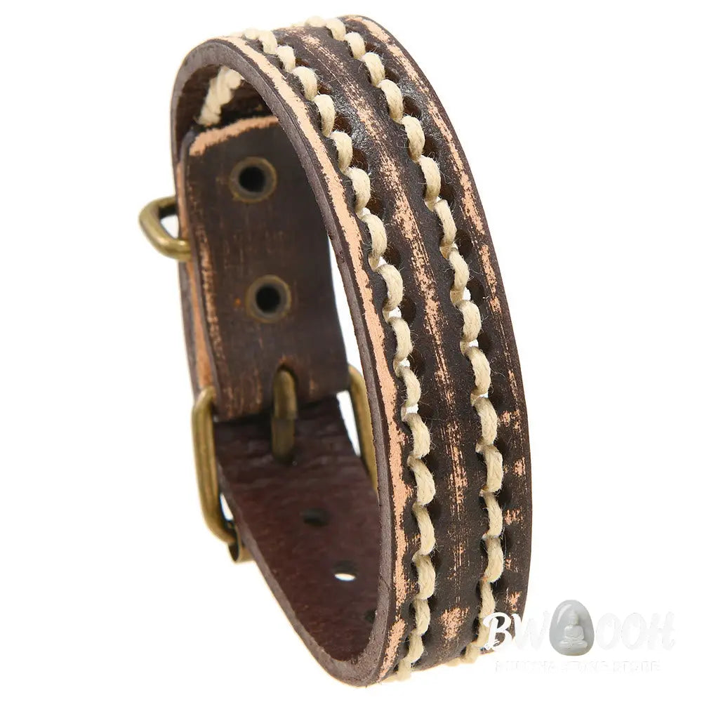 Buddha Stones Vintage Leather Adjustable Buckle Strengthen Bracelet - Bracelet