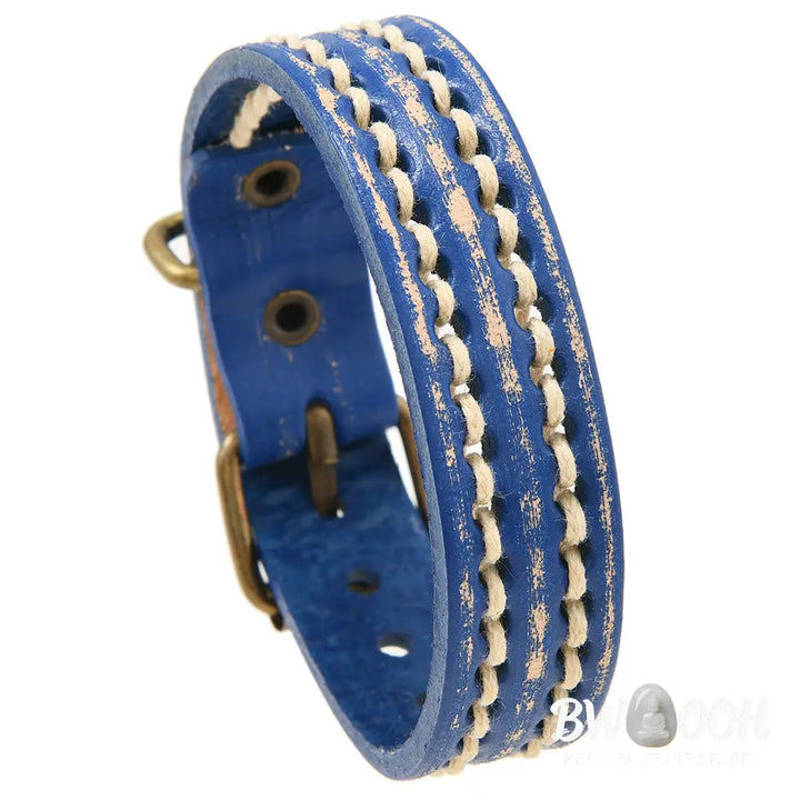 Buddha Stones Vintage Leather Adjustable Buckle Strengthen Bracelet - Bracelet