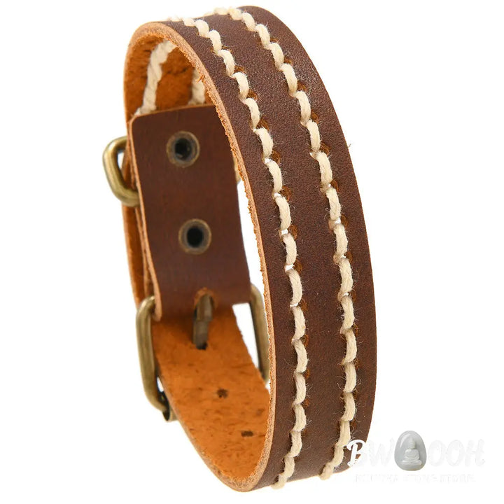 Buddha Stones Vintage Leather Adjustable Buckle Strengthen Bracelet - Bracelet