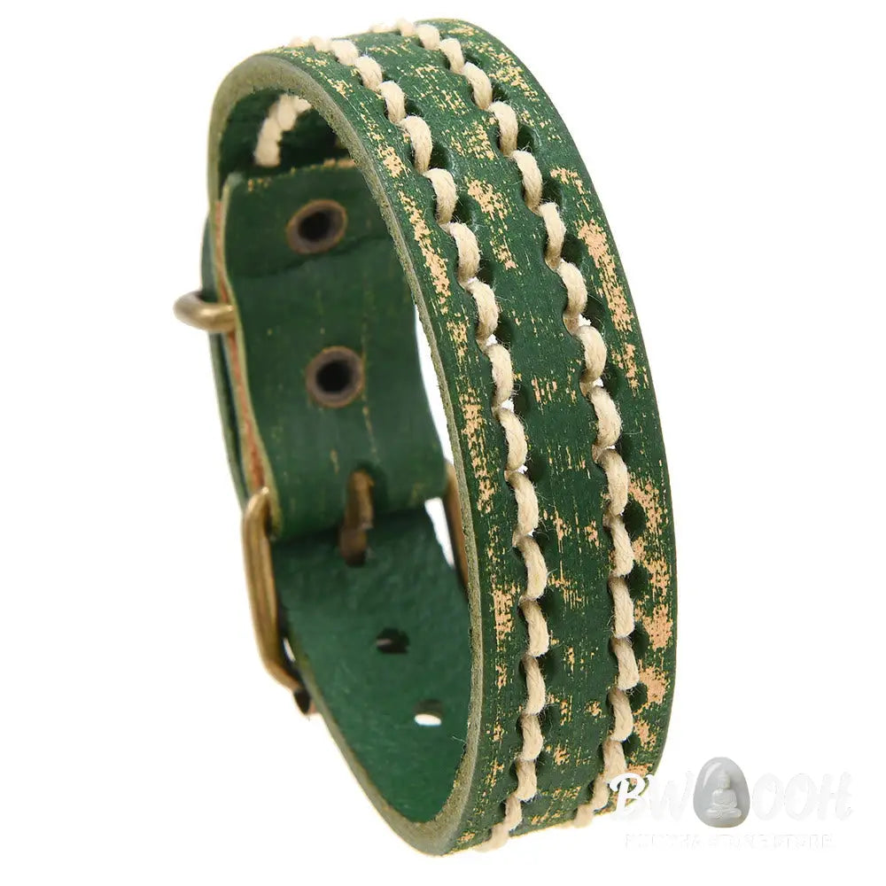 Buddha Stones Vintage Leather Adjustable Buckle Strengthen Bracelet - Bracelet