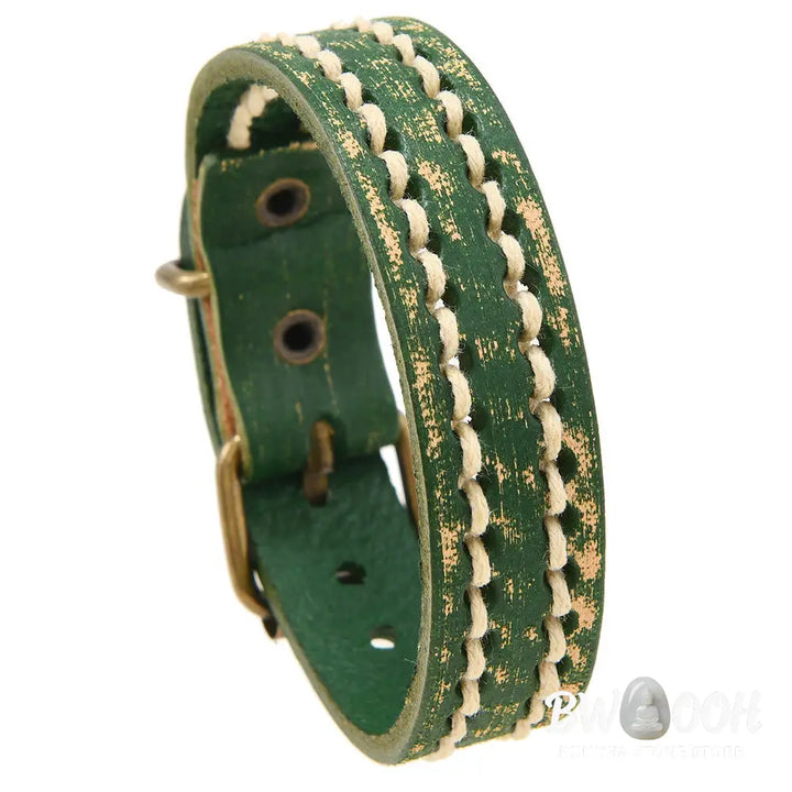 Buddha Stones Vintage Leather Adjustable Buckle Strengthen Bracelet - Bracelet