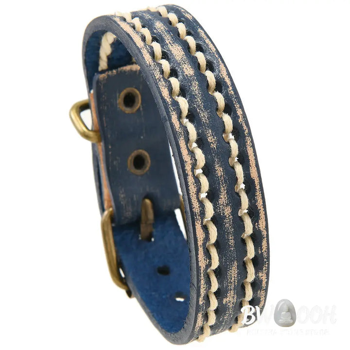 Buddha Stones Vintage Leather Adjustable Buckle Strengthen Bracelet - Bracelet