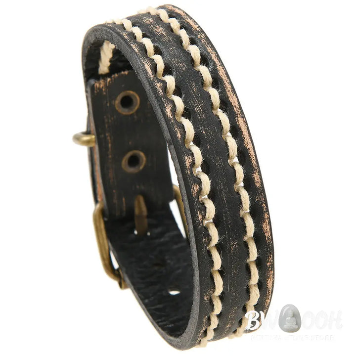 Buddha Stones Vintage Leather Adjustable Buckle Strengthen Bracelet - Bracelet