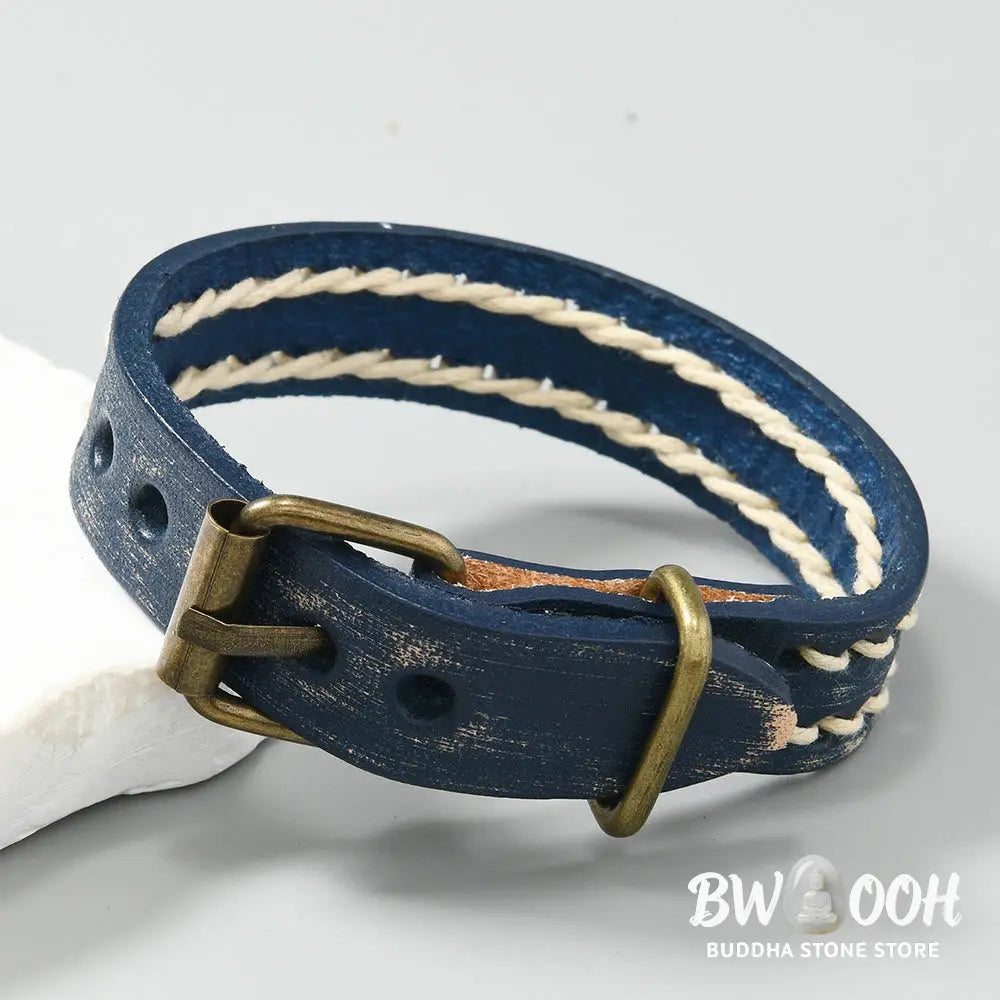 Buddha Stones Vintage Leather Adjustable Buckle Strengthen Bracelet - Bracelet