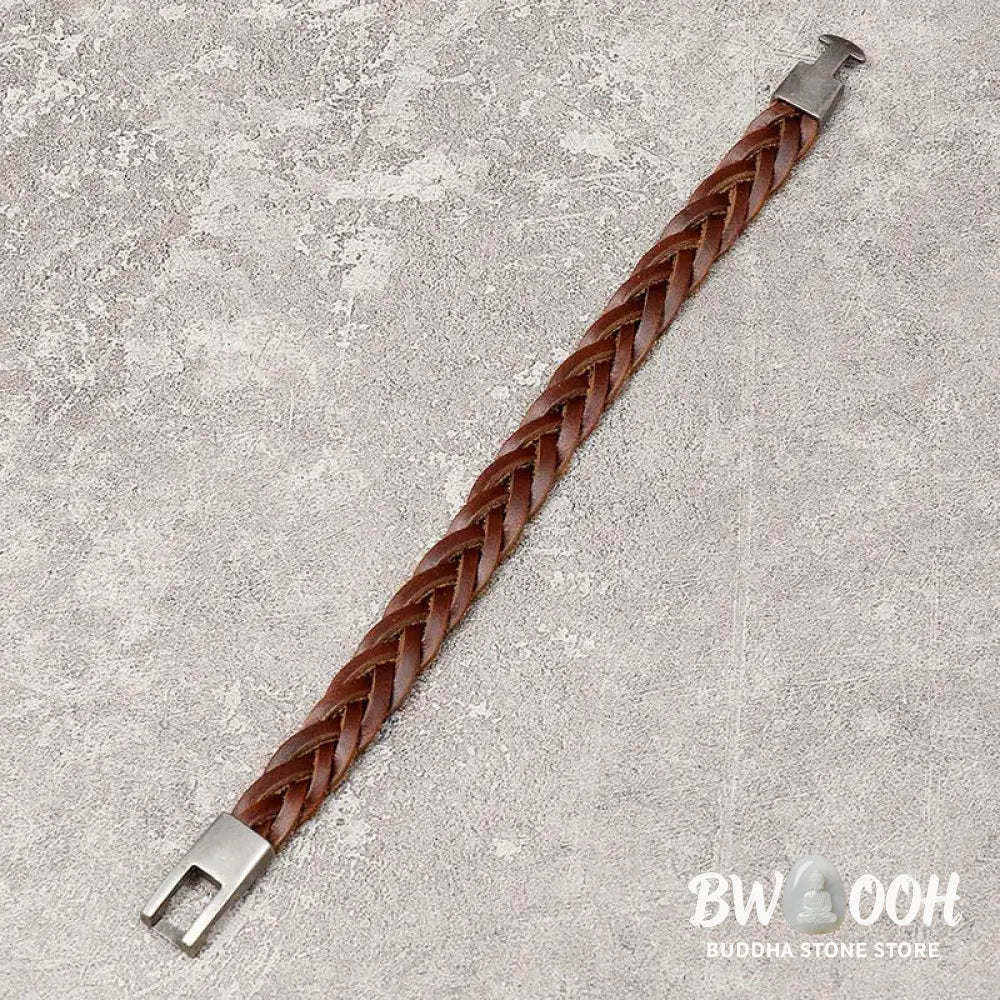 Buddha Stones Vintage Leather Braided Buckle Strength Bracelet - BWOOOH - Leather Braided(Wrist Circumference: 18-19CM)