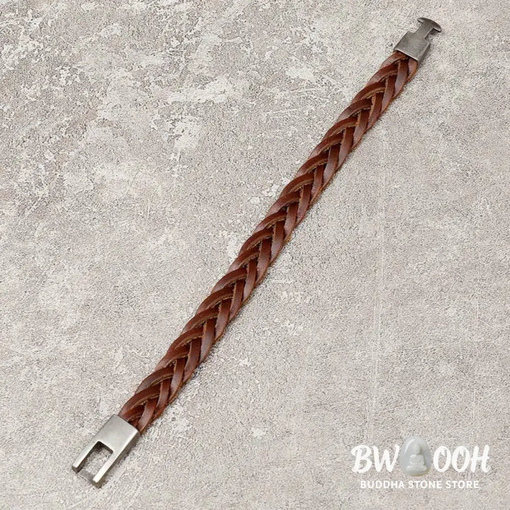 Buddha Stones Vintage Leather Braided Buckle Strength Bracelet - BWOOOH - Leather Braided(Wrist Circumference: 18-19CM)