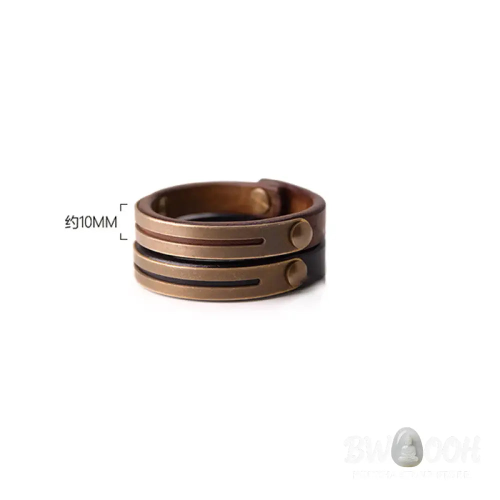 Buddha Stones Vintage Leather Copper Brass Balance Bangle Bracelet - Bracelet