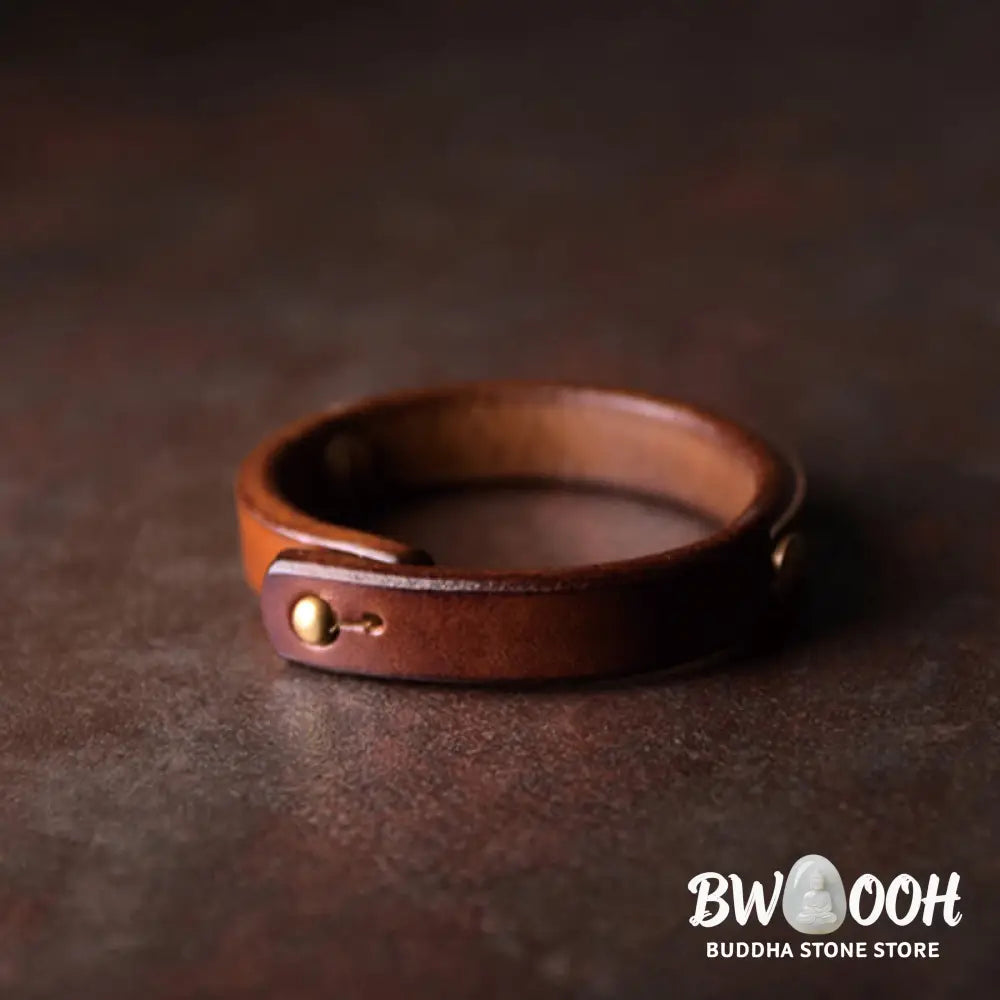 Buddha Stones Vintage Leather Copper Brass Balance Bangle Bracelet - Bracelet