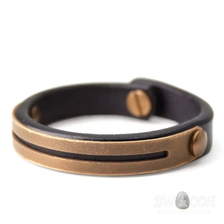 Buddha Stones Vintage Leather Copper Brass Balance Bangle Bracelet - Bracelet