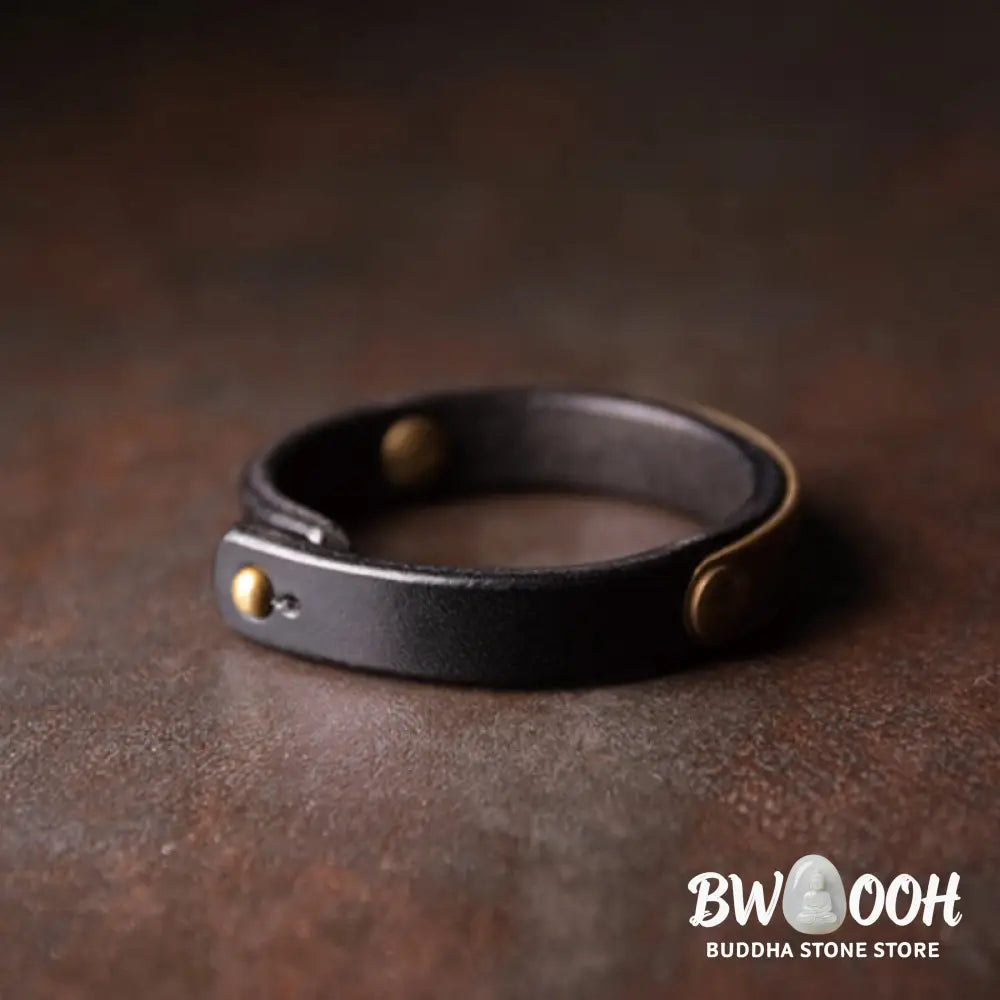 Buddha Stones Vintage Leather Copper Brass Balance Bangle Bracelet - Bracelet