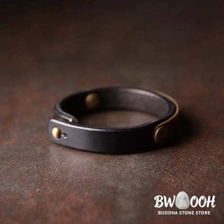 Buddha Stones Vintage Leather Copper Brass Balance Bangle Bracelet - Bracelet
