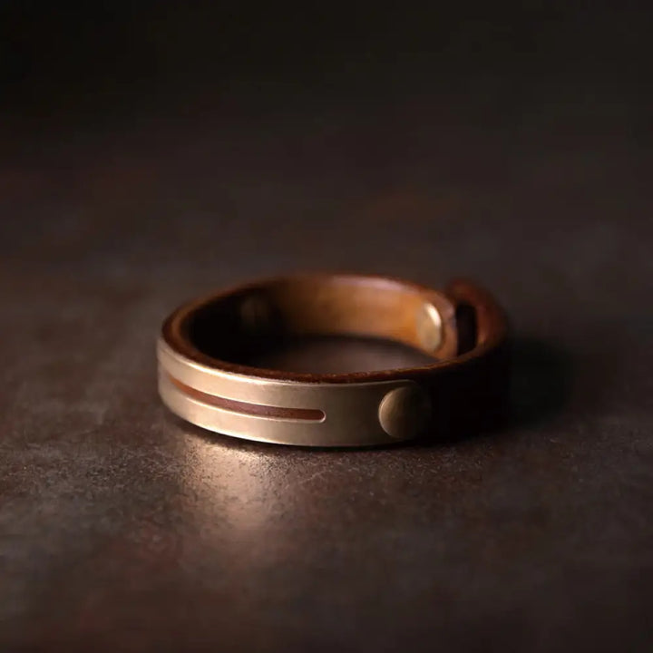 BWOOOH Vintage Leather Copper Brass Balance Bangle Bracelet - Brown / 14-14.6cm - Bracelet