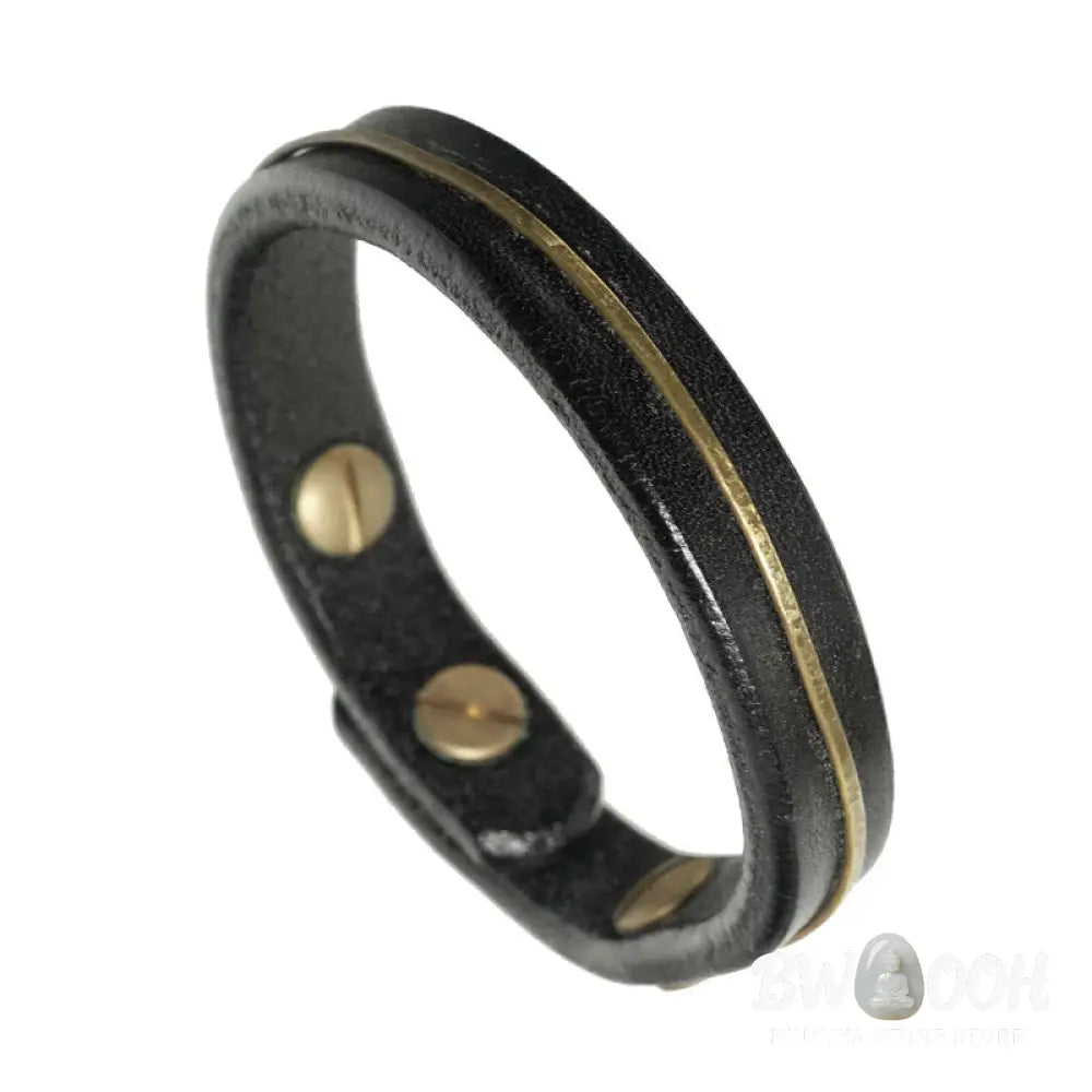 Buddha Stones Vintage Leather Copper Brass Wire Healing Bangle Bracelet - Bracelet