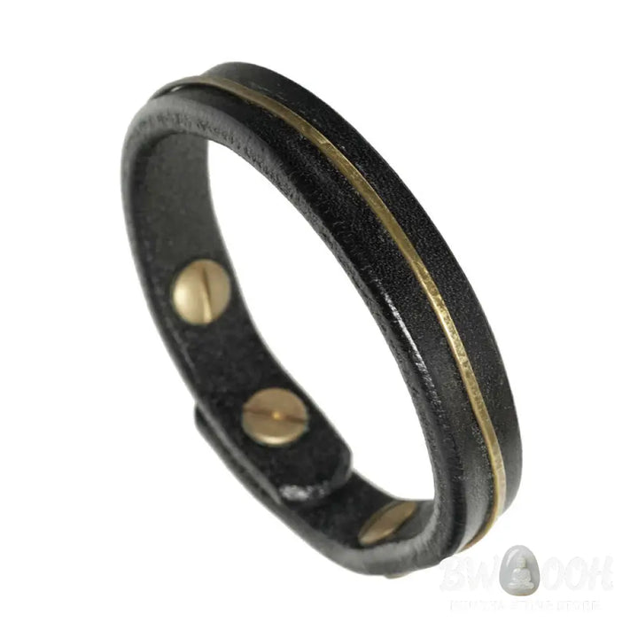 Buddha Stones Vintage Leather Copper Brass Wire Healing Bangle Bracelet - Bracelet