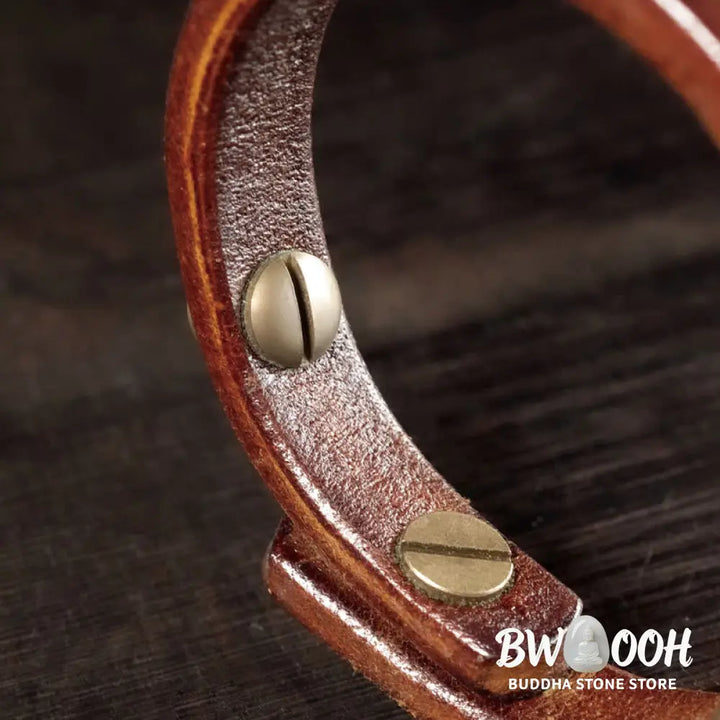 Buddha Stones Vintage Leather Copper Brass Wire Healing Bangle Bracelet - Bracelet