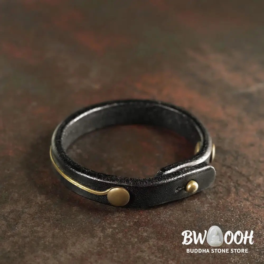 Buddha Stones Vintage Leather Copper Brass Wire Healing Bangle Bracelet - Bracelet