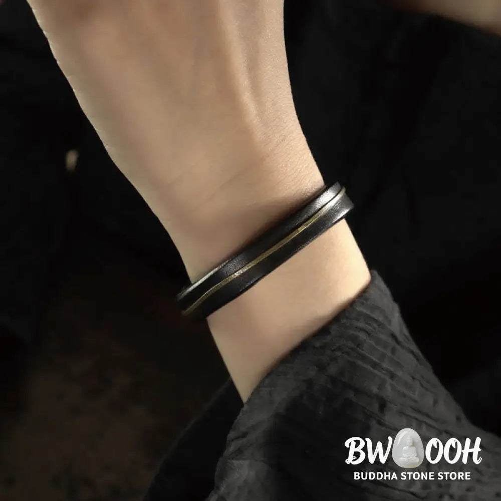 Buddha Stones Vintage Leather Copper Brass Wire Healing Bangle Bracelet - Bracelet