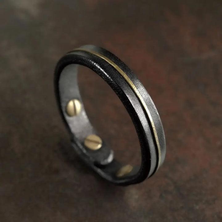 Buddha Stones Vintage Leather Copper Brass Wire Healing Bangle Bracelet - Black / 14-14.6cm - Bracelet