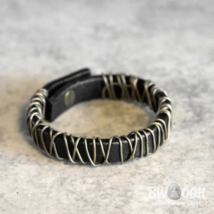 Buddha Stones Vintage Leather Copper Brass Wire Wrap Balance Bracelet - Bracelet