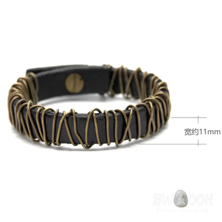 Buddha Stones Vintage Leather Copper Brass Wire Wrap Balance Bracelet - Bracelet