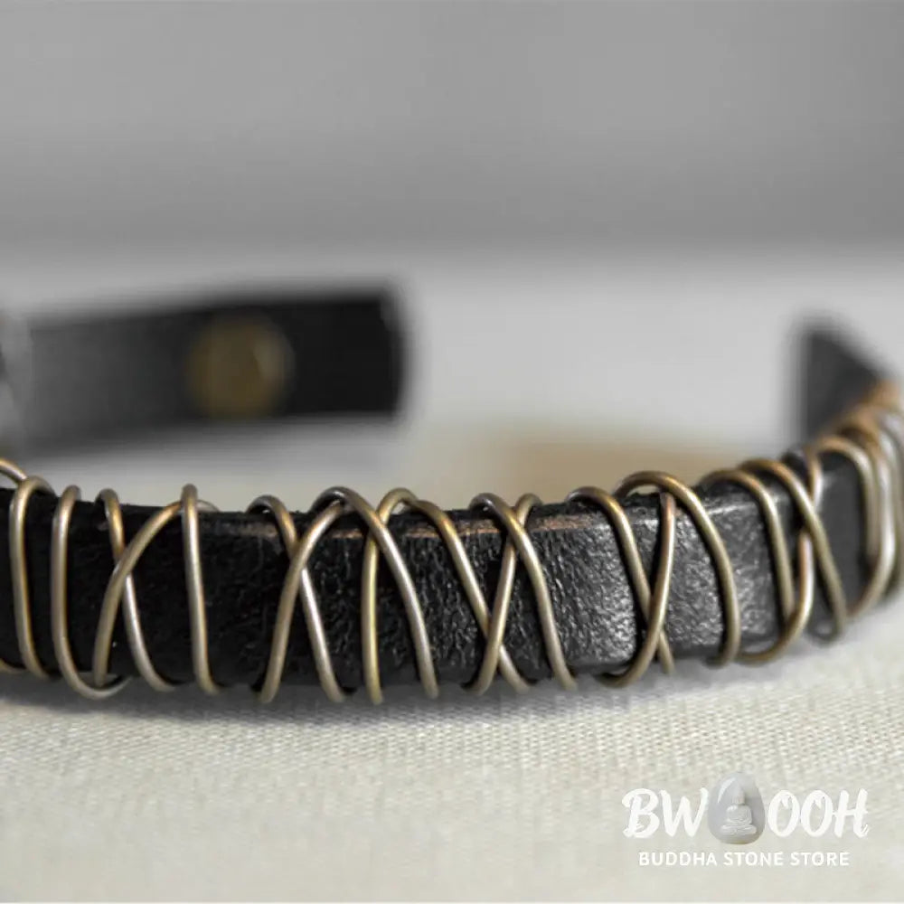 Buddha Stones Vintage Leather Copper Brass Wire Wrap Balance Bracelet - Bracelet