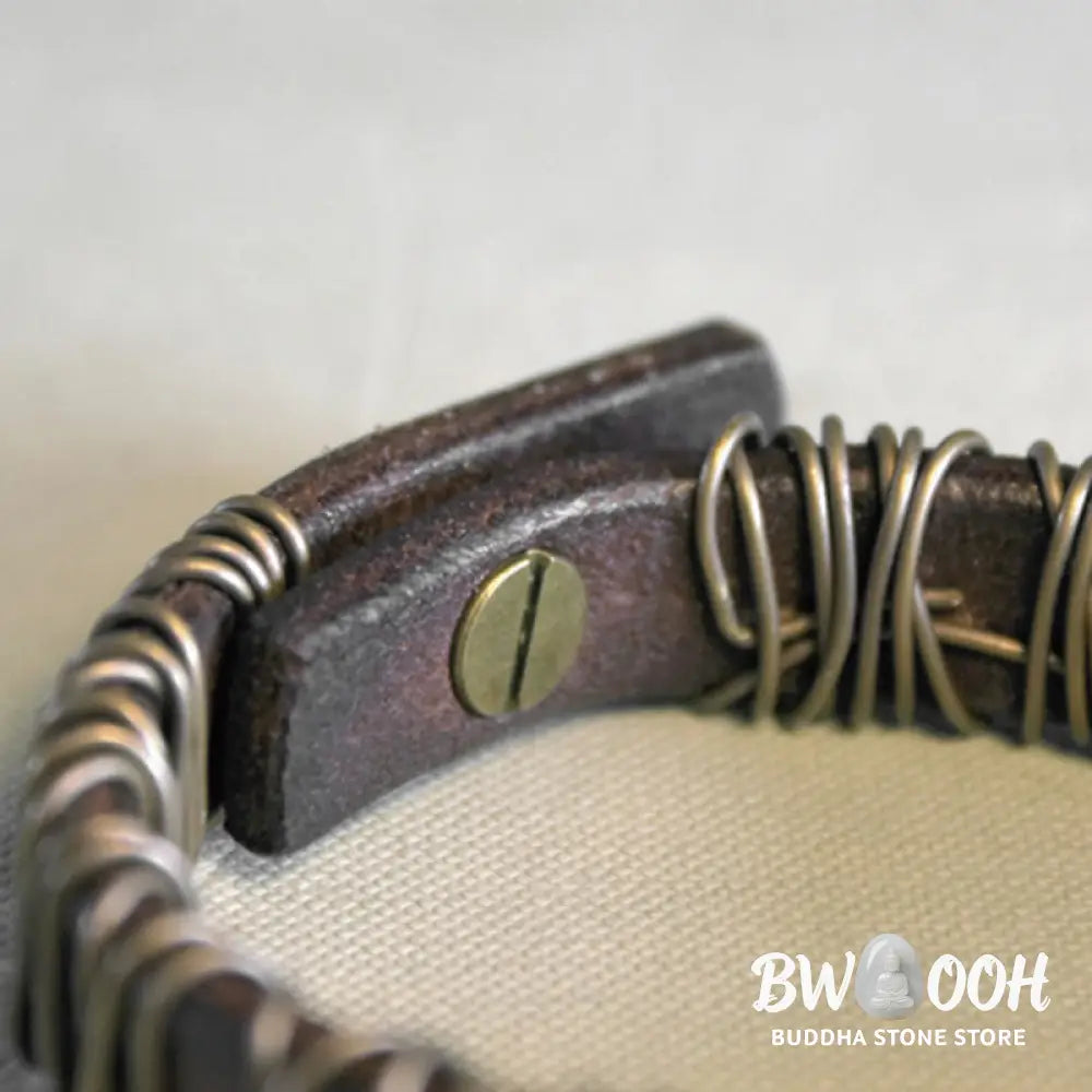 Buddha Stones Vintage Leather Copper Brass Wire Wrap Balance Bracelet - Bracelet
