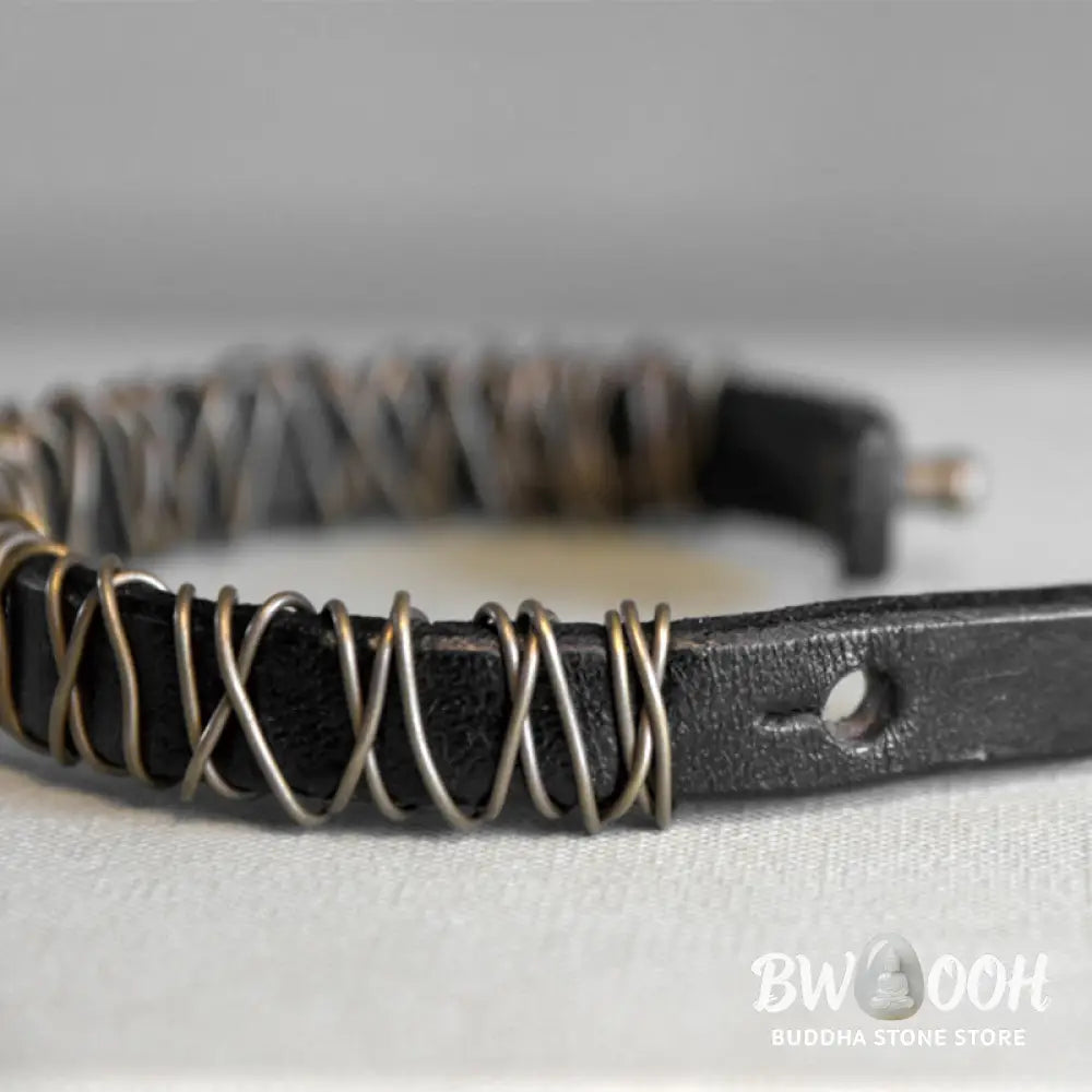 Buddha Stones Vintage Leather Copper Brass Wire Wrap Balance Bracelet - Bracelet