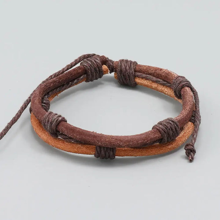 BWOOOH Vintage Leather Hand-woven Hemp Rope Strength Bracelet - BWOOOH - Leather&amp;Hemp Rope(Wrist Circumference: