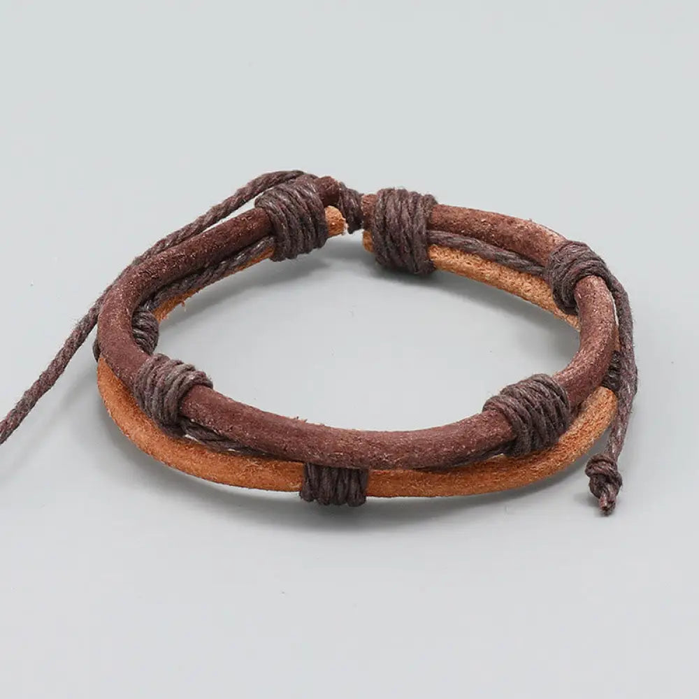 Buddha Stones Vintage Leather Hand-woven Hemp Rope Strength Bracelet - BWOOOH - Leather&amp;Hemp Rope(Wrist Circumference: