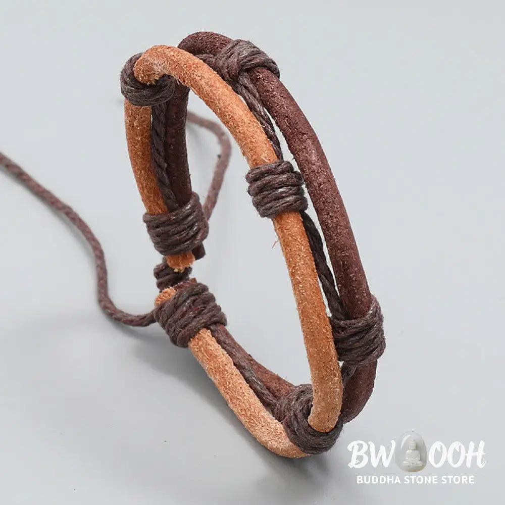 Buddha Stones Vintage Leather Hand-woven Hemp Rope Strength Bracelet - BWOOOH - Leather&amp;Hemp Rope(Wrist Circumference: