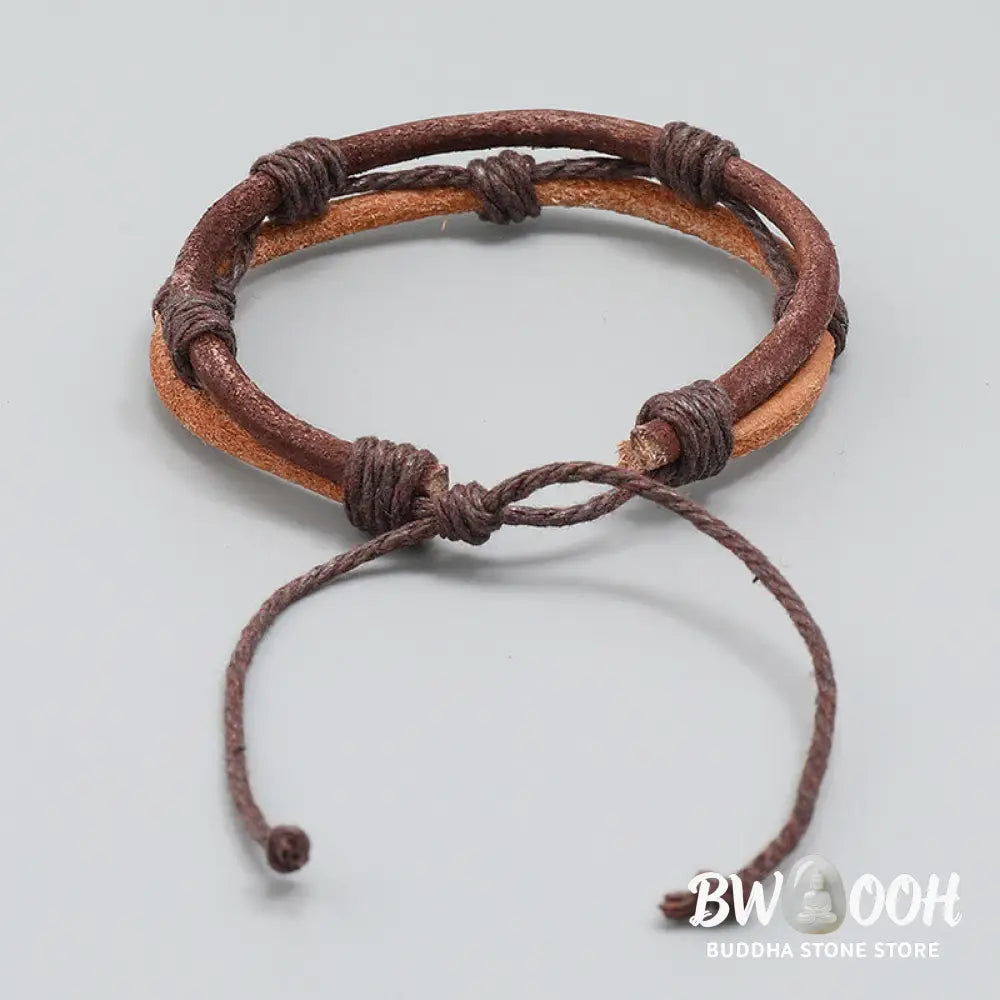Buddha Stones Vintage Leather Hand-woven Hemp Rope Strength Bracelet - BWOOOH - Leather&amp;Hemp Rope(Wrist Circumference: