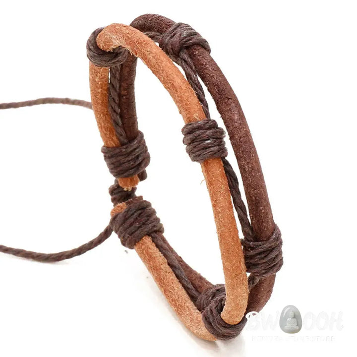 Buddha Stones Vintage Leather Hand-woven Hemp Rope Strength Bracelet - BWOOOH - Leather&amp;Hemp Rope(Wrist Circumference:
