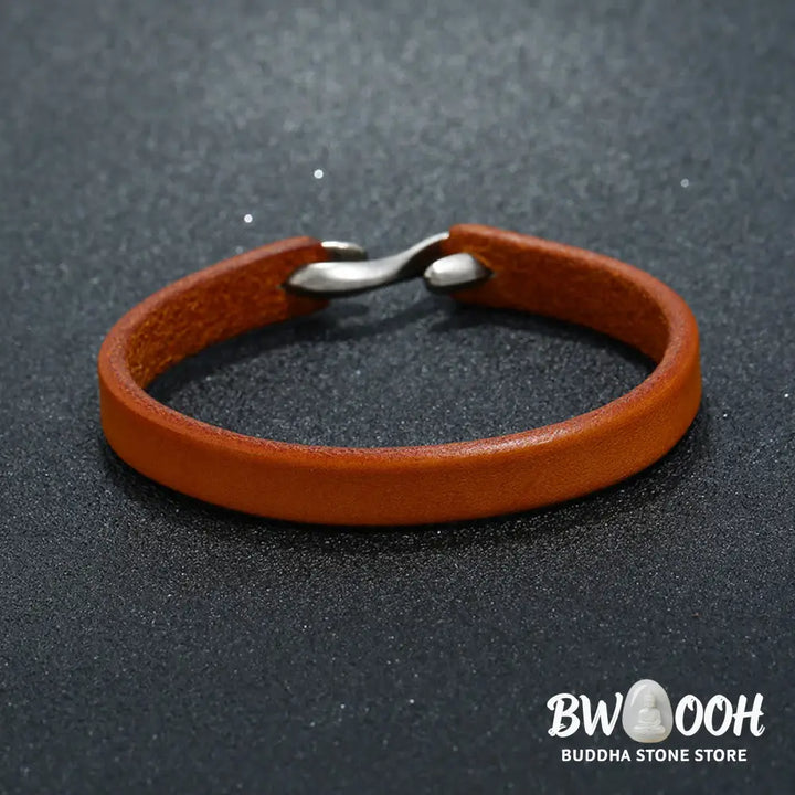 Buddha Stones Vintage Leather Plain Strength Buckle Bracelet - BWOOOH - Bracelet