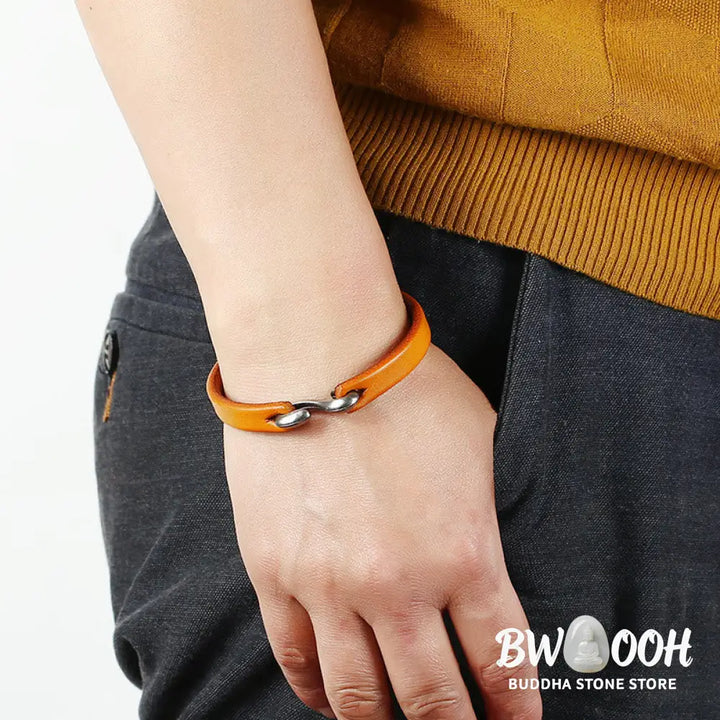 Buddha Stones Vintage Leather Plain Strength Buckle Bracelet - BWOOOH - Bracelet