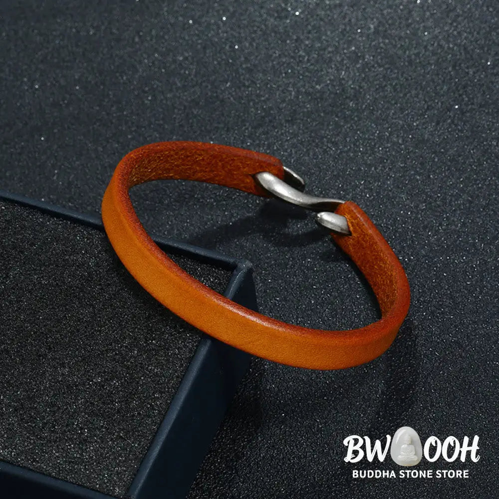 Buddha Stones Vintage Leather Plain Strength Buckle Bracelet - BWOOOH - Bracelet