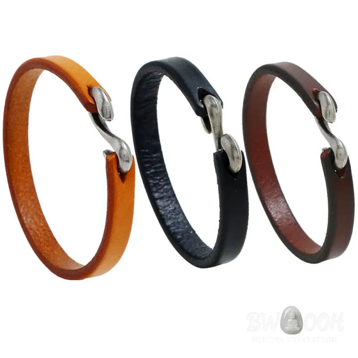 Buddha Stones Vintage Leather Plain Strength Buckle Bracelet - BWOOOH - Bracelet