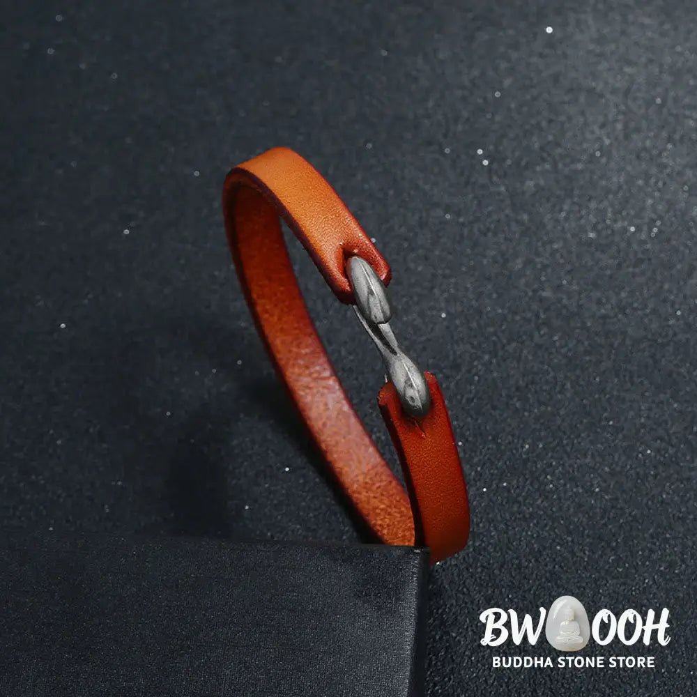 Buddha Stones Vintage Leather Plain Strength Buckle Bracelet - BWOOOH - Bracelet