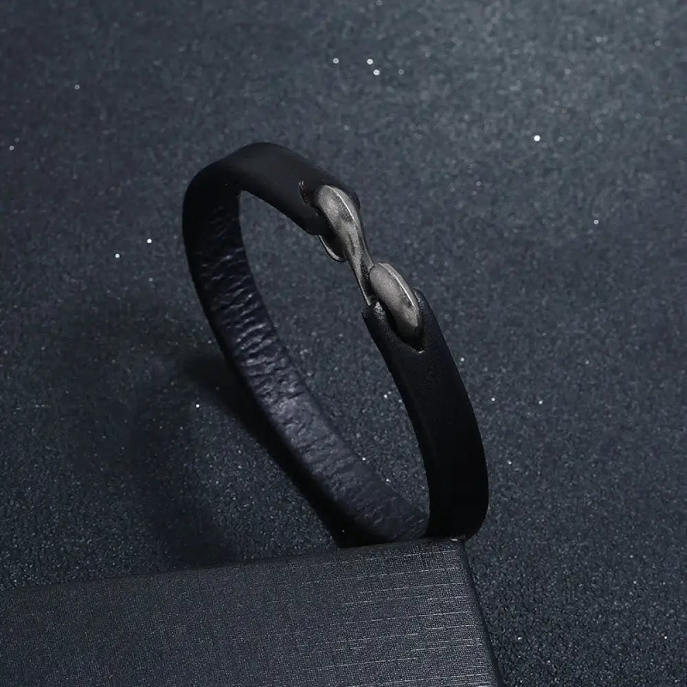 Buddha Stones Vintage Leather Plain Strength Buckle Bracelet - BWOOOH - Black / 17-19cm - Bracelet