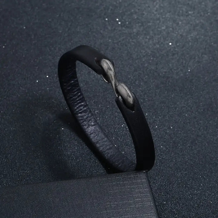 Buddha Stones Vintage Leather Plain Strength Buckle Bracelet - BWOOOH - Black / 17-19cm - Bracelet