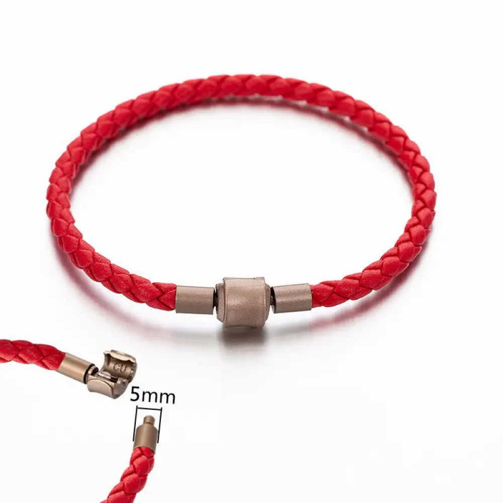 Buddha Stones Vintage Leather Rope Luck Braid String Bracelet - BWOOOH - 4mm Red 17cm - Bracelet